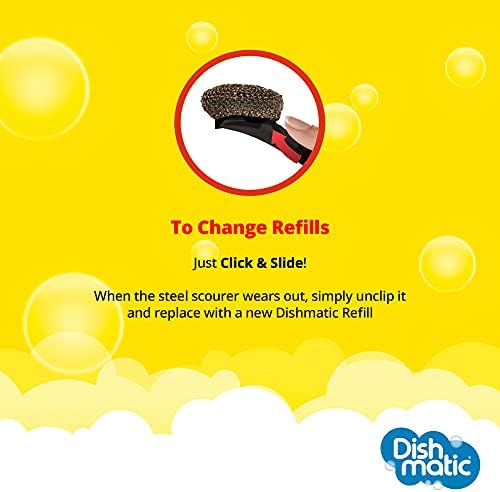 Dishmatic Scrubbee Washing-Up Stainless Steel Scourer for BBQ, Grill, Oven – Kitchen Washing-Up Handle with Easy-Grip Handle