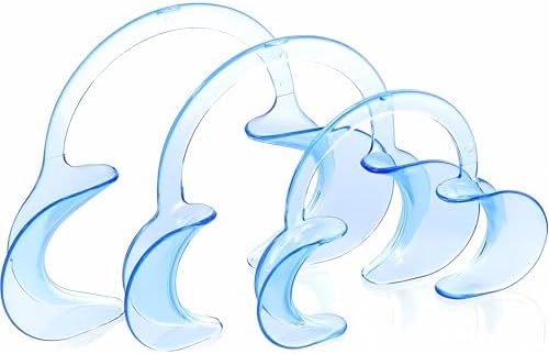 Niveus Dental Cheek Retractor Mouth Opener for Teeth Whitening C-Shape Autoclavable, Clear Blue (Large,Small,Medium Pack of 3)