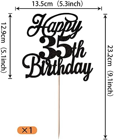 Rsstarxi 1 Pack Happy 35th Birthday Cake Topper Black Glitter 35 & Fabulous Cheers to 35 Years Old Birthday Cake Pick for Celebrating 35th Birthday Anniversary Party Cake Decorations Supplies