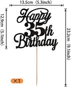 Rsstarxi 1 Pack Happy 35th Birthday Cake Topper Black Glitter 35 & Fabulous Cheers to 35 Years Old Birthday Cake Pick for Celebrating 35th Birthday Anniversary Party Cake Decorations Supplies