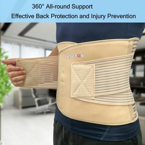 TESETON Back Brace for Men and Women, Back Support Belt Relief Lower Back Pain Herniated Disc, Sciatica, Scoliosis, Breathable Mesh, Lumbar Support Belt, Back Brace for Lifting at Work 02 Beige-L