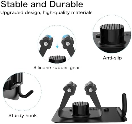 nacena Broom Holder Wall Mount, 4 Packs Black Stainless Steel Mop and Broom Hanger with Hooks Heavy Duty Broom and Mop Organizer Wall Hanging for Bathroom