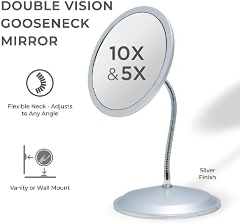 Double Vision™ Gooseneck Vanity/Wall Mount Mirror 5X/10X Magnification, Made in the USA