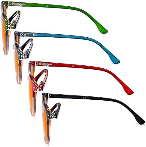Eyekepper 4-pack Round Reading Glasses Blue Light Blocking Women Orange Tinted +2.50