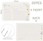 JOETMAE 50PCS Wildflower Recipe Cards,4×6 In Double Sided Cards,Blank Recipe Card for Wedding, Bridal Shower and Baby Shower