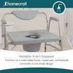 Homecraft Deluxe Bariatric Drop Arm Commode, 1000 lb Weight Capacity, Extra Wide Seat with Adjustable Height, Bedside or Over Toilet Use, Drop Arms for Easy Transfers, Includes Splash Guard & Bucket