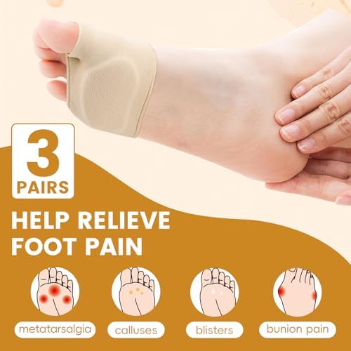 3 Pairs Metatarsal Foot Pads for Women and Men, Foot Pads for Balls of Feet Cushions Pain Relief, Morton's Neuroma Relief, Metatarsal Support