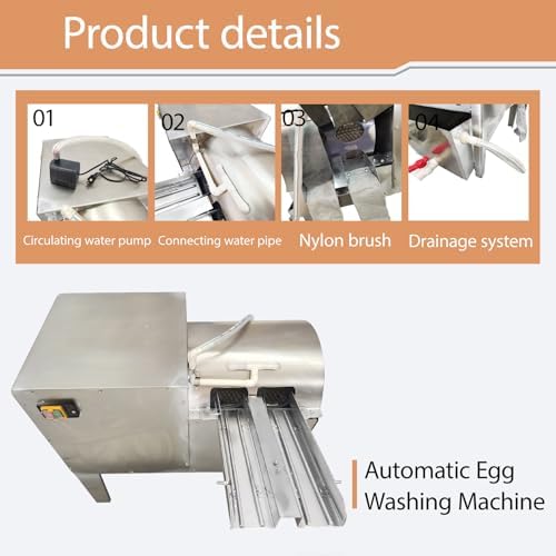 110V Automatic Egg Surface Washer Dual Row Cleaning Machine for Chicken Duck Goose Eggs, 201 Stainless Steel Shell Nylon Brush for Commerical, 4000 Eggs/Hour 500W