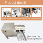 110V Automatic Egg Surface Washer Dual Row Cleaning Machine for Chicken Duck Goose Eggs, 201 Stainless Steel Shell Nylon Brush for Commerical, 4000 Eggs/Hour 500W