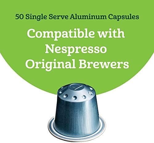 Amazon Fresh Espresso Lungo Medium Roast Aluminum Capsules, Compatible with Nespresso Original Brewers, 50 Count (5 Packs of 10)