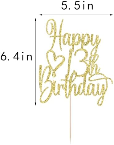 Gold Glitter Happy 13th Birthday Cake Topper - Cheers to 13 Years Cake Topper, 13 & Fabulous Cake Decoration for Hello 13th Birthday Anniversary Party Cake Decorations Supplies