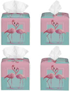 Tropical Tissue Box Cover PU Leather Square Tissues Holder Summer Pink Flamingos On Turquoise Decorative Facial Paper Organizer Dispenser for Bedroom Bathroom Vanity,Home Office Car