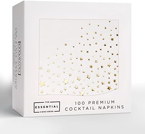 Stylish Gold Star Napkins, 100 3Ply Gold Cocktail Napkins, White and Gold Napkins, Disposable Party Napkins, 5x5 Inch Wedding Cocktail Napkins, Paper Cocktail Napkins, Bridal Shower Napkins