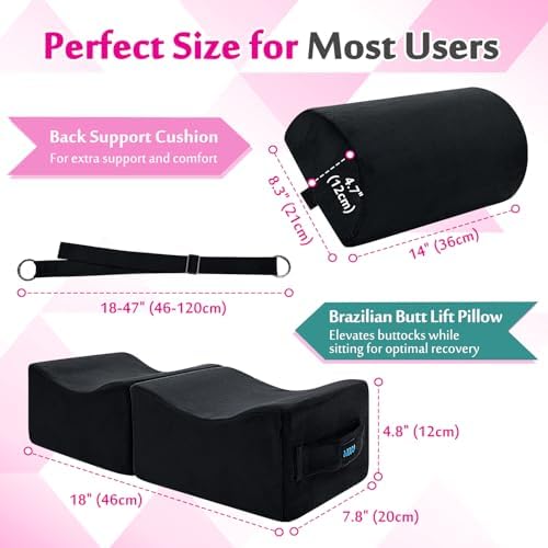 AOSSA BBL Pillow After Surgery, Brazilian Butt Lift Booty + Back Support Cushion, Foam Butt Pillows for Sitting Driving, Travel Lifting Seat Cushion, Post Surgery Wedge Pillow, BBL Recovery Kit