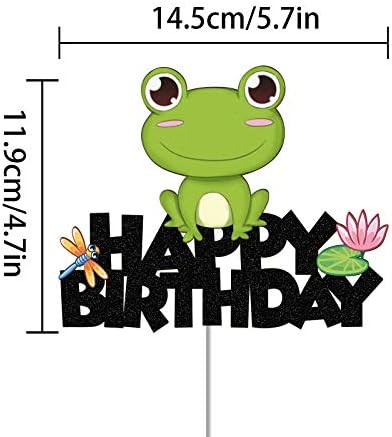 Glitter Frog Happy Birthday Cake Topper for Baby Shower, Kids Birthday Party Decorations,Rainforest Party Decor, Frog Princess Cake Decor,Frog Birthday Decor
