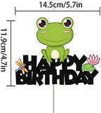 Glitter Frog Happy Birthday Cake Topper for Baby Shower, Kids Birthday Party Decorations,Rainforest Party Decor, Frog Princess Cake Decor,Frog Birthday Decor