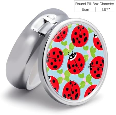 Red Ladybug Pattern Medicine Pill Case, 3 Compartment Round Pill Box, Portable Decorative Medicine Organizer for Pocket Or Purse Vitamin Organize