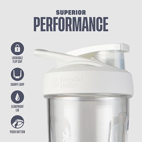 BlenderBottle Strada Tritan Shaker Bottle with Locking Lid, 28-Ounce, White