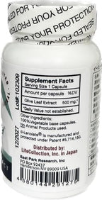 East Park Olive Leaf Extract (OLE) Super Strength d-Lenolate 500mg | 18% or More Oleuropein Immune System Booster | 60 Vegetarian Capsules (Non-GMO)