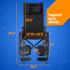 Medline Reclining Wheelchair, Desk-Length Arms and Elevating Leg Rests, 16" x 18" Seat (W x D)