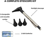 Stainless Steel Mini Diagnostic Otoscope with 3X Magnification, Bright LED Light, Clip and 3 Reusable and Easy-to-Clean Specula Sizes for Kids/Adults & Pet and 2 AAA Batteries