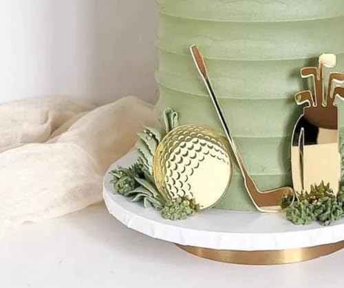 Golf Cake Decorations - Golf Theme Cake Toppers Kit for Golfers with Golden Acrylic Golf Flag Golf Ball for Golf Theme Party Supplies