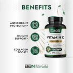 Built by Nature Vitamin C 1000mg – High Potency Immune Support Supplement – Vitamina C Antioxidant for Women & Men – Supports Energy, Skin & Collagen - 90 Tablets