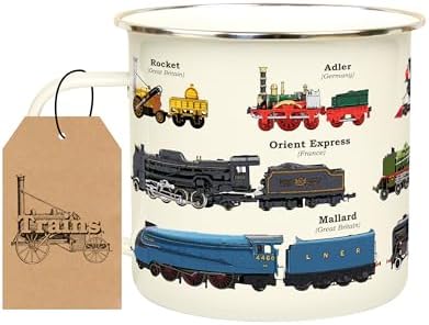 Gift Republic Train Enamel Mug Outdoor Camping Mug Large Metal Coffee Cup Train Spotter Retro Locomotive Railroad Gift Durable Drinking Cup 500ml