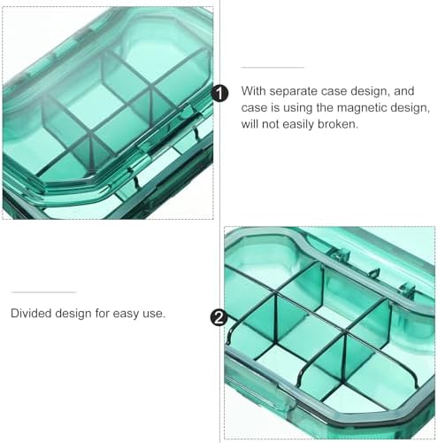 Beaupretty Mini Weekly Pill Organizer Box 7-Day Small Daily Medicine Organizer Container with 6 Compartments, Green Travel Portable Pill Case for Supplements and Medication