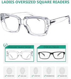 Eyekepper 4 Pack Stylish Reading Glasses Women - Oversized Square Readers Transparent +2.00