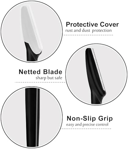 12 Pcs Eyebrow Razors, Face Razors Multipurpose, Exfoliating Dermaplaning Tools, Eyebrow Trimmers Shaver with Safety Cover, Facial Hair Removal for Women Men Body Use (Black)