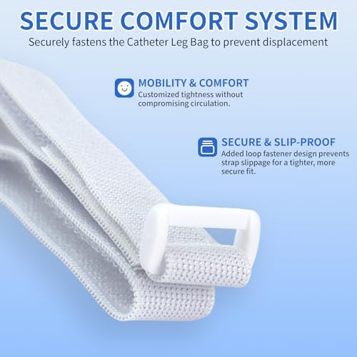 4 Packs Leg Bag Straps(White), Buckle-Type Hook and Loop Strap,Urine Drainage Bag Strap Catheter Leg Bag Straps with Soft Elastic Fabric Comfortable Silicone Grips for Men Women