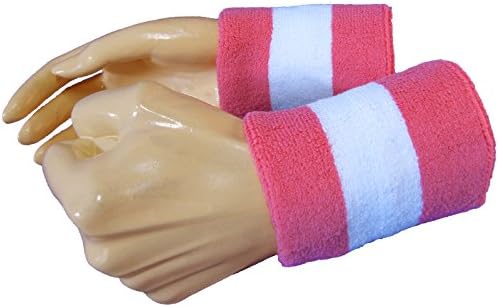 COUVER Terry Cloth 2 Colors Stripes Terry Striped Wristbands Wrist Sweatband for Men Women Boys Girls, 1 Pair