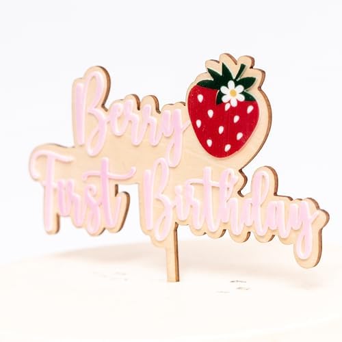 Berry First Birthday Cake Topper - Strawberry Theme Cake Topper, Berry Sweet One First Birthday Cake Decoration for Party, Anniversary, Photo Props, Cake Smash…