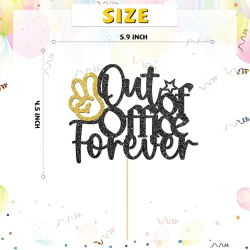 Out of Office Forever Cake Topper Retirement Cake Decorations Happy Retirement Party Decor for Men & Women I'm Retired Cake Decor Gold Black Glitter