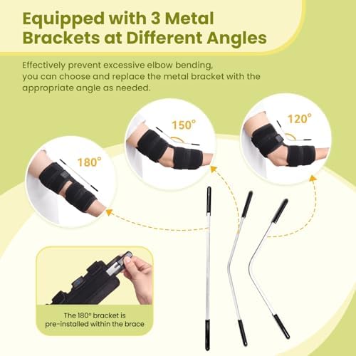 Cubital Tunnel Syndrome Elbow Brace Splint for Ulnar Nerve Entrapment, suitable for all day, with 3 interchangeable angle supports - M