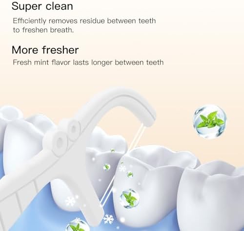 White Mint Dental Floss Picks, 2 Portable Travel Cases (10 Picks) 65 Refills, Double-Line Flossers for Tight Teeth, Fresh Breath, Plaque Removal, On-The-Go Oral Care