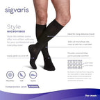 SIGVARIS Men’s Style Microfiber 820 Closed Toe Calf-High Socks 20-30mmHg - Medium Long - Tan-Khaki