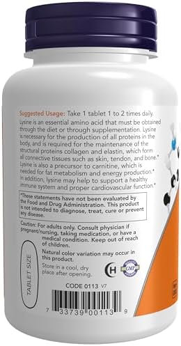 NOW Foods Supplements, (L-Lysine Hydrochloride) 1,000 mg, Double Strength, Amino Acid, 100 Tablets