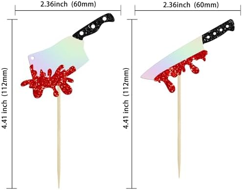 Gyufise 24Pcs Halloween Cupcake Toppers Glitter Horror Blood Knife Cupcake Picks Killer Birthday Cake Decorations for Halloween Blood Knife Theme Birthday Party Supplies