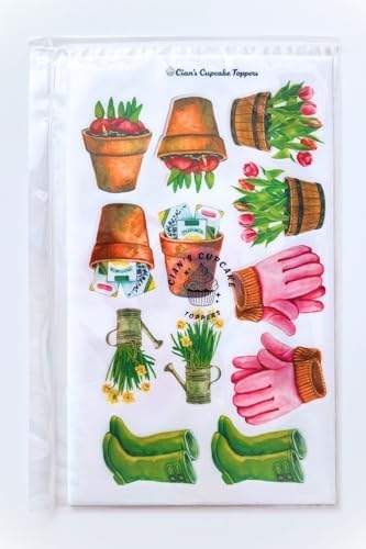 24 Gardener Theme, Green Thumb, Gardening Edible Cupcake Toppers - Stand Up SWEETENED Wafer Cake Decorations