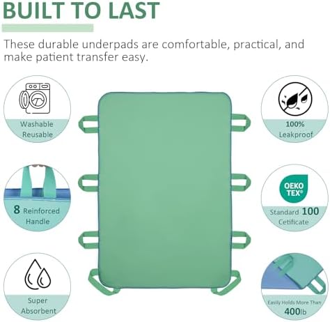Positioning Bed Pad with 8 Reinforced Handles-34 x 52"-Reusable and Washable Transfer Sheet, Aid Assistant for Turning and Repositioning for Elderly, Incontinence Patients, Bedridden and Caregivers