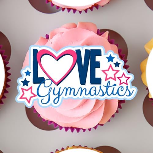 Black Gymnastics Silhouettes Edible Cupcake Toppers - Stand Up Wafer Cake Decorations, Gymnastics Birthday Party Decorations for Cake Decorating, Gym Tumble Edible Cookie Toppers (Pack of 24)