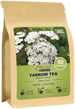 FullChea - Yarrow Tea Bags, 50 Count, 2g/bag - Premium Yarrow Herb - Non-GMO - Caffeine-free - Aid Digestion & Boost Immunity