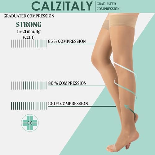 CALZITALY Medical Graduate Compression Stay Ups Open Toe | 18-22 mm/Hg | Black, Skin | S, M, L, XL | 140 DEN | Made in Italy