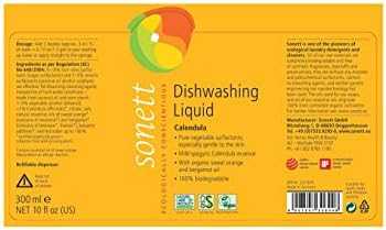 Sonett Organic Dishwashing Liquid (1 Count Calendula, 10 Fl.Oz) Certified Organically Grown
