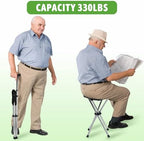 FATTCHIAR Cane with Seat with Light, Cane Chair Adjustable Height Folding Lightweight Walking Stick with Seats, Portable Stool for Adults Seniors