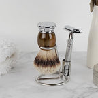 Linkidea Stainless Steel Razor Stand, Men's Grooming Holder for Short Brush, Bathroom Accessories Compatible with Merkur 34HD, 23 C, Henson Shaving AL 13, Vikings Blade (Silver)