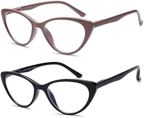 EYEURL Cat Eye Reading Glasses for Women - 2 Pack Blue Light Blocking Computer Readers 0.75 Spring Hinge Anti Glare/UV Ray Eyeglasses