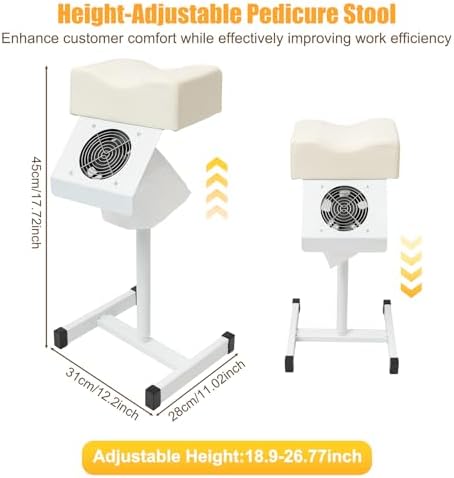 Pedicure Manicure Footrest, Height Adjustable Pedicure Foot Stool Stand with Dust Extractor Fan & Bag, Non-Slip Pedicure Chair for Foot Massage Nail Beauty Salon Spa Tattoo (White)